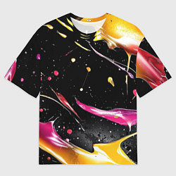 Футболка оверсайз мужская Мазки краски на черном, цвет: 3D-принт