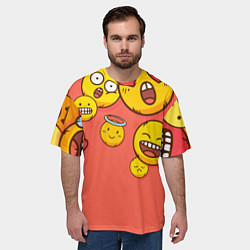 Футболка оверсайз мужская Смайлы на красном фоне, цвет: 3D-принт — фото 2