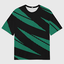 Мужская футболка оверсайз Чёрный с бирюзовым текстура точки и полосы