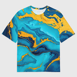 Мужская футболка оверсайз Синяя абстракция с золотым