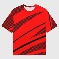 Мужская футболка оверсайз Красный с чёрным абстракция полосы
