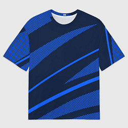 Мужская футболка оверсайз Тёмный синий абстракция полосы