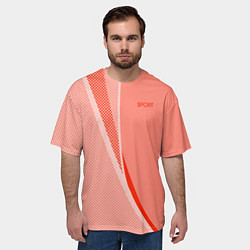 Футболка оверсайз мужская Sport персиковый с полосой, цвет: 3D-принт — фото 2