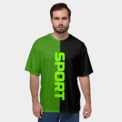 Футболка оверсайз мужская Sport чёрно-зелёный пополам, цвет: 3D-принт — фото 2