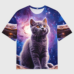 Футболка оверсайз мужская Британская короткошёрстная кошка в космосе, цвет: 3D-принт