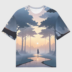 Мужская футболка оверсайз В лесу на закате