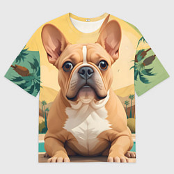 Футболка оверсайз мужская Бульдог и пальмы, цвет: 3D-принт