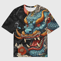 Мужская футболка оверсайз Дракон в стиле японской татуировки ирезуми