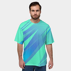 Футболка оверсайз мужская Нежный голубой с полосами градиент, цвет: 3D-принт — фото 2
