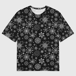 Футболка оверсайз мужская Белые снежинки на черном, цвет: 3D-принт