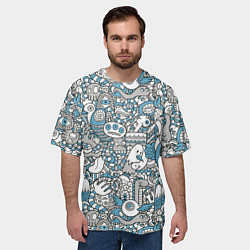 Футболка оверсайз мужская Дудлинг серо-голубой, цвет: 3D-принт — фото 2