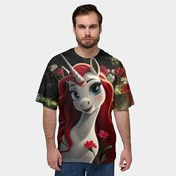 Футболка оверсайз мужская Единорожка с рыжими волосами, цвет: 3D-принт — фото 2