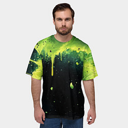 Футболка оверсайз мужская Зеленая стекающая краска по черному фону, цвет: 3D-принт — фото 2