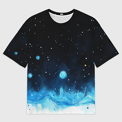 Мужская футболка оверсайз Синяя светящееся краска