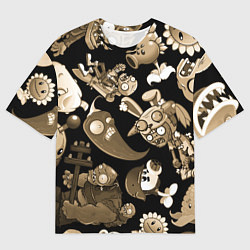 Мужская футболка оверсайз Растения против зомби в бежевом цвете