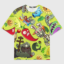 Мужская футболка оверсайз Растения против зомби с героями
