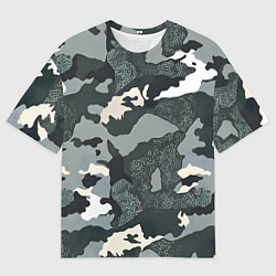 Мужская футболка оверсайз Темно зеленый камуфляж