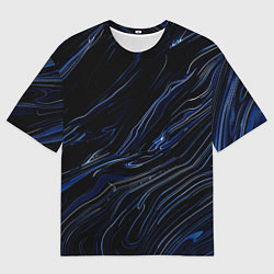 Мужская футболка оверсайз Чёрно-синий абстракция линии