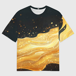 Мужская футболка оверсайз Золотистая материя на черном фоне
