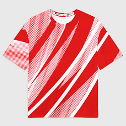 Мужская футболка оверсайз Красно-белый абстракция с полосами