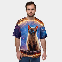 Футболка оверсайз мужская Сиамская кошка в космосе, цвет: 3D-принт — фото 2