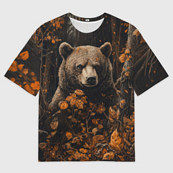 Мужская футболка оверсайз Медведь в лесной чаще
