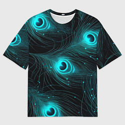 Мужская футболка оверсайз Светящиеся перья павлина паттерн