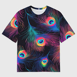 Мужская футболка оверсайз Павлиньи перья - разные оттенки