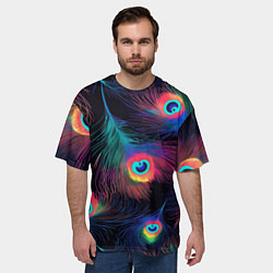Футболка оверсайз мужская Павлиньи перья - разные оттенки, цвет: 3D-принт — фото 2