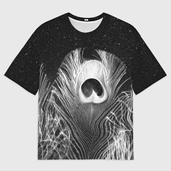 Мужская футболка оверсайз Изогнутые белые перья павлина - чб иллюстрация