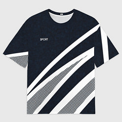 Мужская футболка оверсайз Sport тёмно-синий с полосами