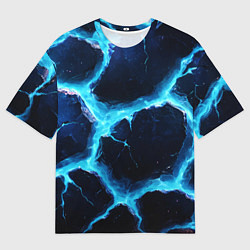 Мужская футболка оверсайз Голубая потертая текстура с разломом