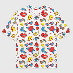 Мужская футболка оверсайз Паттерн с яркими молодежными стикерами