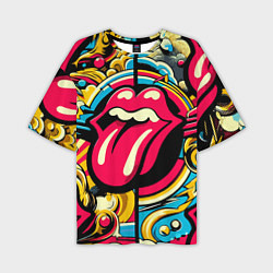 Футболка оверсайз мужская Rolling Stones logo - pop art pattern, цвет: 3D-принт