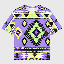 Мужская футболка оверсайз Геометрический сиренево желтый орнамент ацтеков