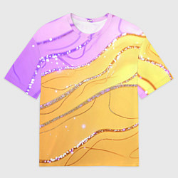 Мужская футболка оверсайз Фиолетово-золотая текстура с блестяшками