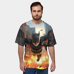 Футболка оверсайз мужская Бэтмен в полете над огнем, цвет: 3D-принт — фото 2