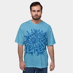 Футболка оверсайз мужская Штурвал и три розы, цвет: 3D-принт — фото 2