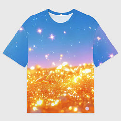 Мужская футболка оверсайз Золотые шарики на голубом фоне