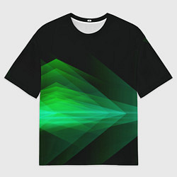 Мужская футболка оверсайз Неоновая зеленая абстракция на черном фоне