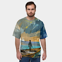 Футболка оверсайз мужская Мальчик и лодка, цвет: 3D-принт — фото 2