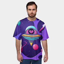 Футболка оверсайз мужская Летающая тарелка с сердцем, цвет: 3D-принт — фото 2