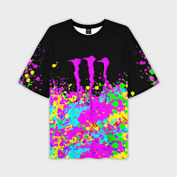 Футболка оверсайз мужская Monster energy краски неоновые, цвет: 3D-принт