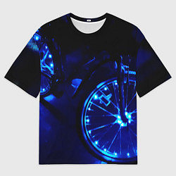 Футболка оверсайз мужская Синяя подсветка колёс, цвет: 3D-принт