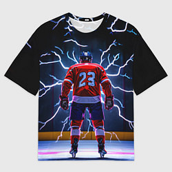 Футболка оверсайз мужская Хоккеист и молния, цвет: 3D-принт