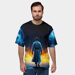 Футболка оверсайз мужская Айкидоист в огне и синий дым, цвет: 3D-принт — фото 2