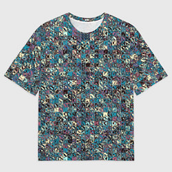 Мужская футболка оверсайз Бордово-голубой квадратный паттерн