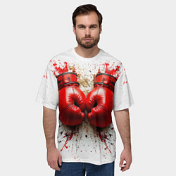 Футболка оверсайз мужская Красные бойцовские перчатки на белом, цвет: 3D-принт — фото 2