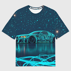 Футболка оверсайз мужская BMW неоновый фон, цвет: 3D-принт