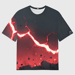 Футболка оверсайз мужская Красная молния на черной текстуре, цвет: 3D-принт
